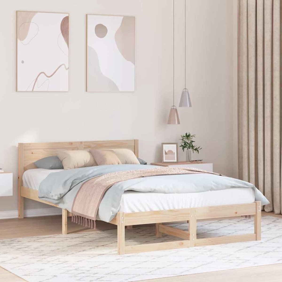 Grenenhouten bedframe minimalistisch design 135x190 cm naturel