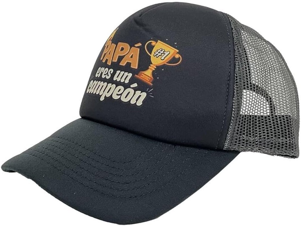 Pet met het opschrift "Papa Eres un Champion", vaderdagcadeau, Zwart, L