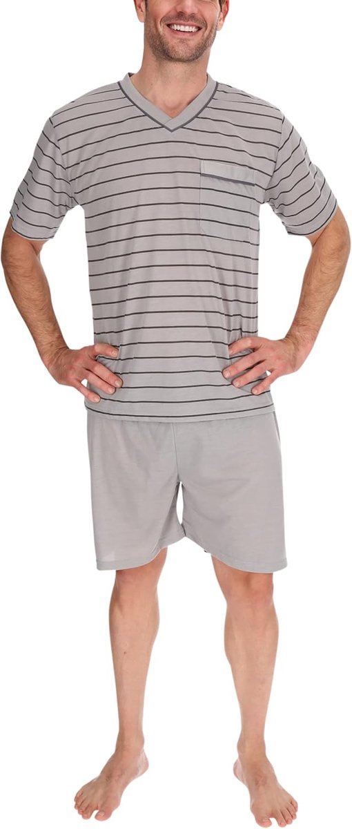 Pyjama heren kort shirt en broek pyjama slaapkleding nachtkleding nachtkleding, maat: XXXL, kleur: grijs, pyjama kort grijs, 3XL