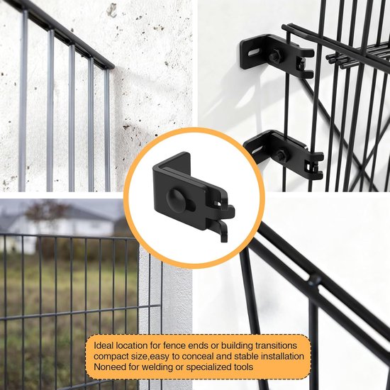 4 stuks wandaansluithoek dubbele staafmatten, staafmathek, bevestiging zinklegering, wandaansluithoek, staafmatten met schroef, dubbele staafmattenhek, accessoires voor roostermatten aan de muur — afbeelding 5