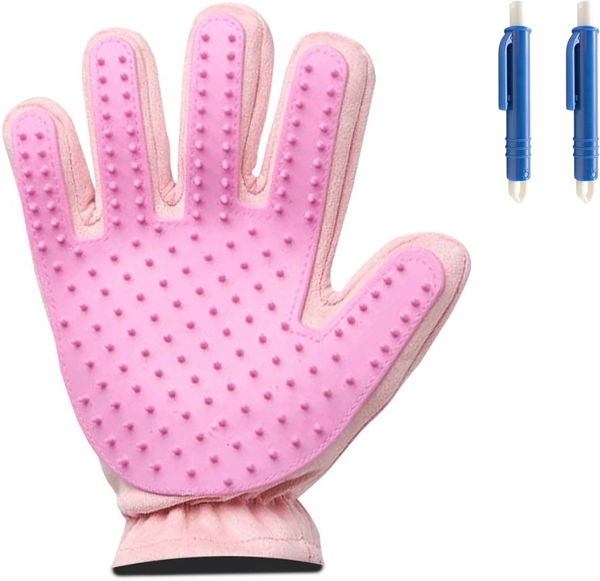 Professor Q Vachtverzorgingsset - Handschoen Lichtroze - 2 Blauwe Tekenpincetten