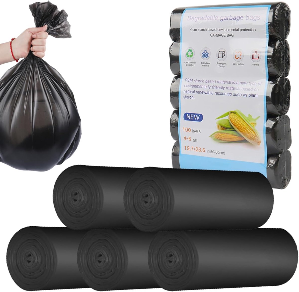 100 stuks toiletzakken, zwarte kit, 50 x 60 cm, extra biologisch afbreekbare biologische vuilniszakken, scheurvast, duurzaam, dik, waterdicht, scheidingstoilet, accessoires voor wandelen, reizen