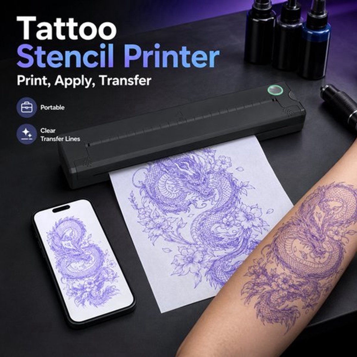 Tattoo Transferprinter Draadloos - Thermisch Overdrachtpapier - Lichtgewicht 0.7 Kg - Compact - Voor Tattoo Stencils