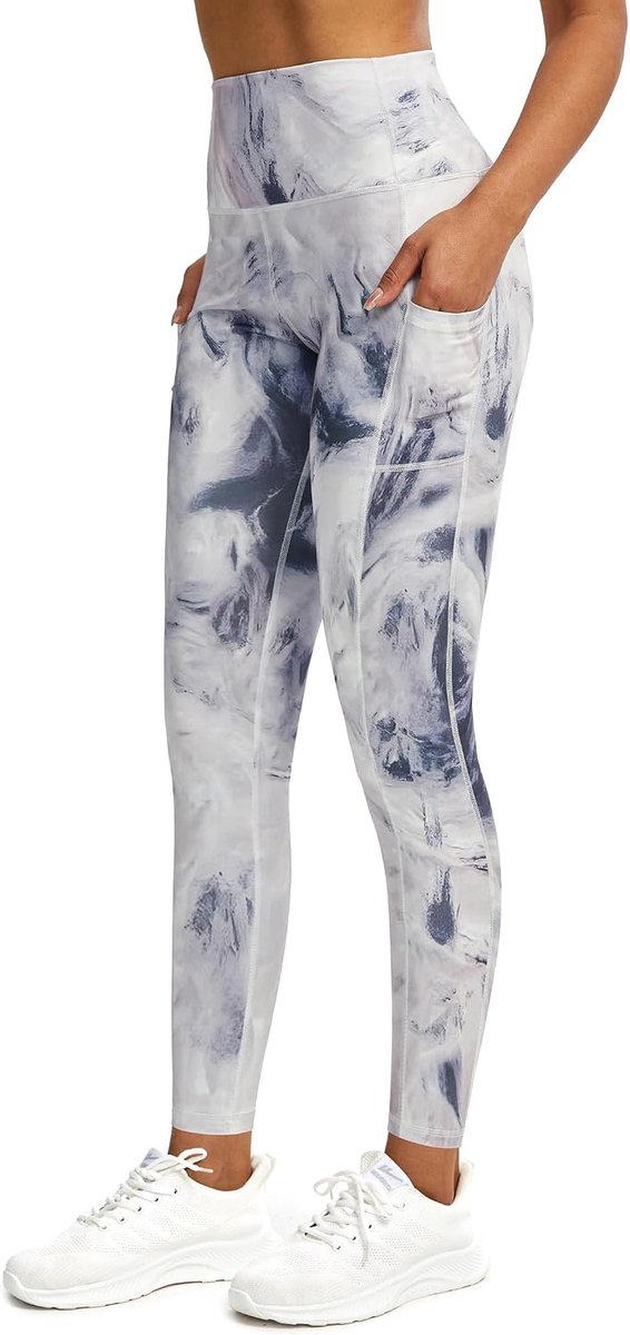 Sportlegging voor dames, lang, ondoorzichtig, bedrukt, fitnessbroek, hardloopbroek met zakken