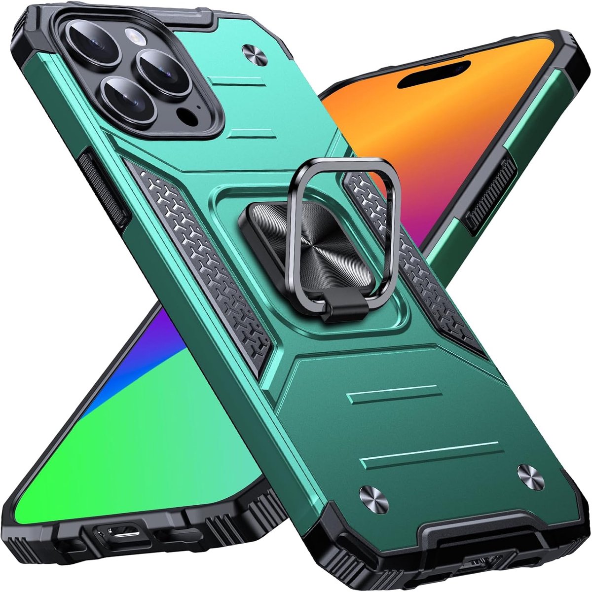 Armor-hoesje voor iPhone 15 pro met ringhouder en standaard