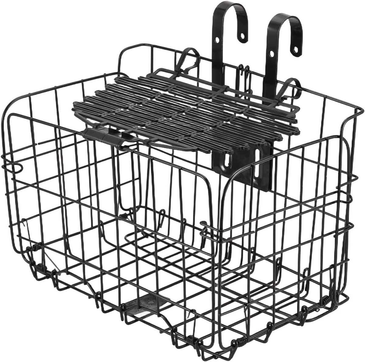 Opvouwbare fietsmand, voor en achter hangende opslag, mountainbike-mand, dikke mand met deksel, zwart, capaciteit 30 x 20 x 20 cm (open)