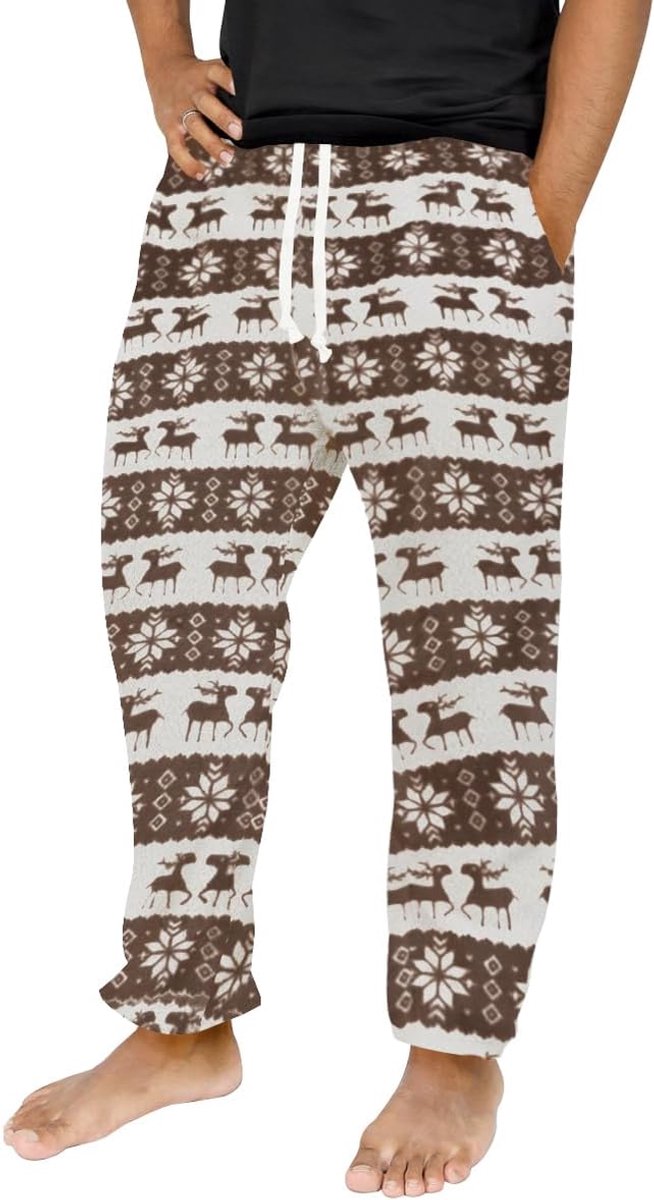 Pyjamabroek voor heren, lang, fleece, zacht, warm, vrijetijdsbroek met zakken en trekkoord, lounge-pyjamabroek