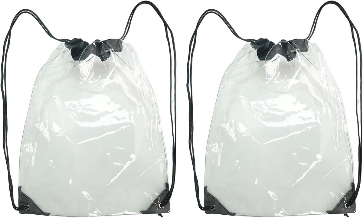 2 Stuks Transparante Koord Gymtas, Duidelijke Rugzak, Duidelijke Sporttas, Pvc Tas Gym Sac, voor Oefening, Scholen, Reizen Buiten, Festival (Zwart)