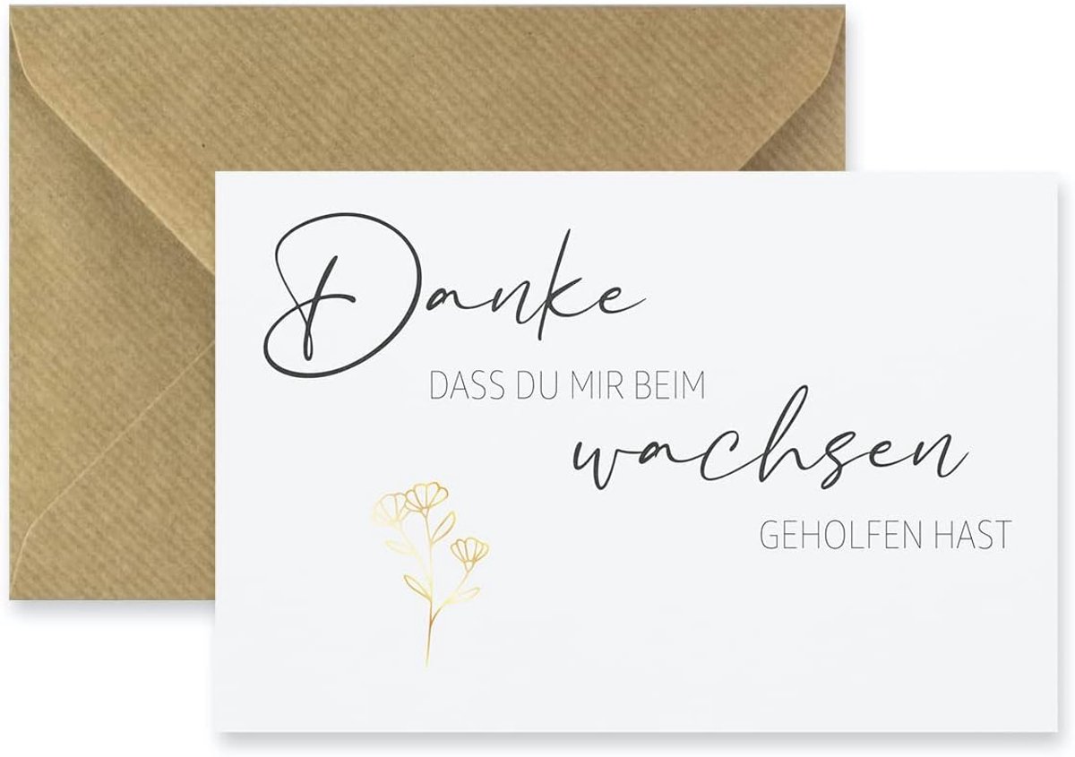 1 premium kaart wenskaart voor opvoeder, 10,5 x 14,8 cm met 1 natuurlijke envelop, dank dat je me bij het groeien hebt geholpen, klapkaart, hoogwaardig papier