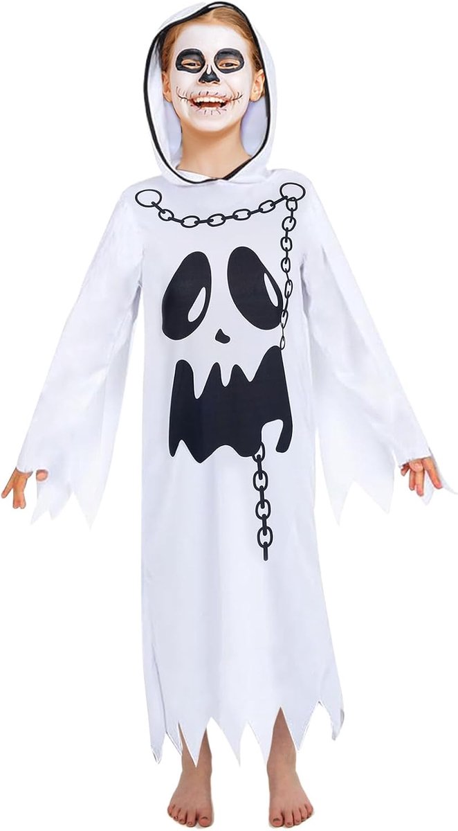 Kostuum Kind, Halloween Spookkostuum Kid voor Meisje Jongen Peuter Baby, Wit Eng Spookkostuum met Capuchon, Aanbevolen 2 3 4 5 6 7 8 9 10 Jaar