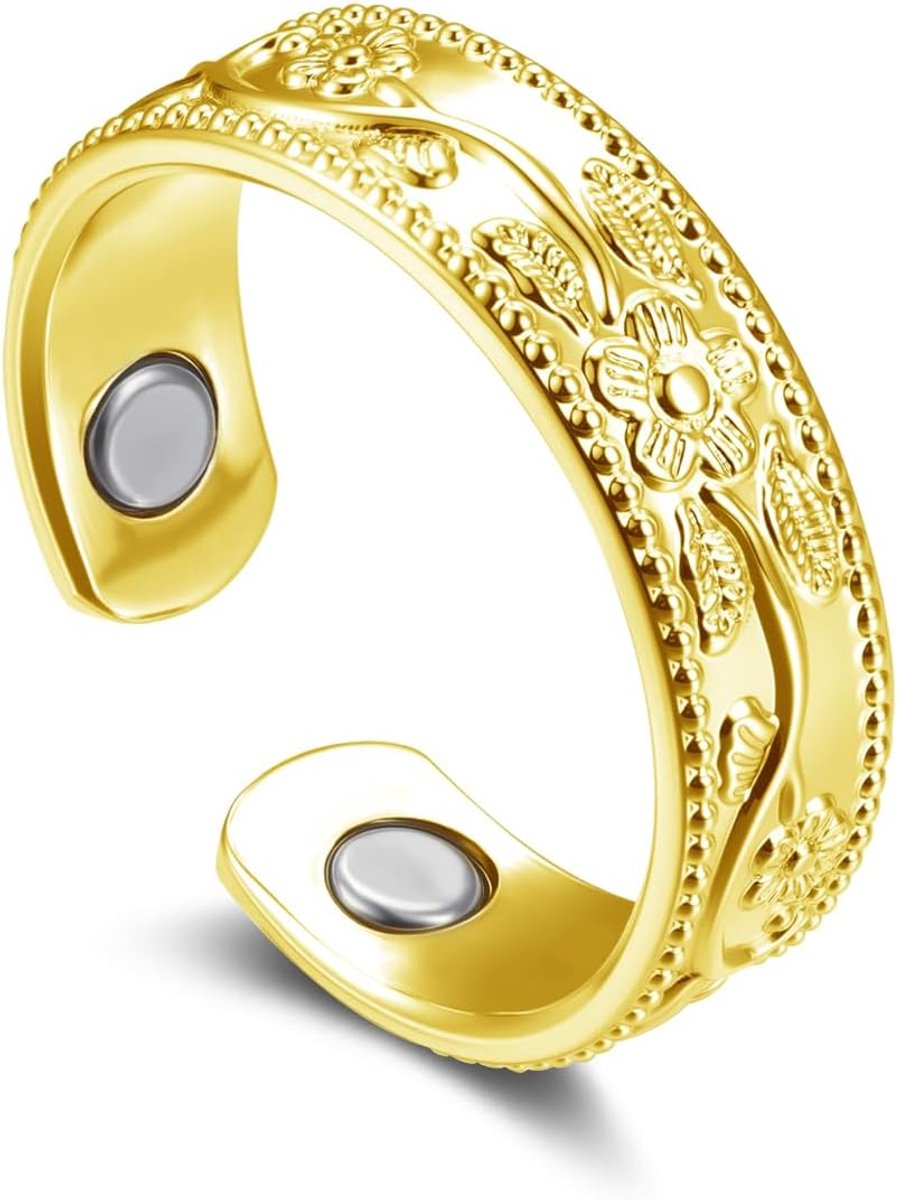 Ring, 2026 zilveren magnetische ring voor dames, anti-angst ring met magneten, enkel/bloem/hart/golven, verstelbare vitalring voor een betere slaap, magnetische ring voor