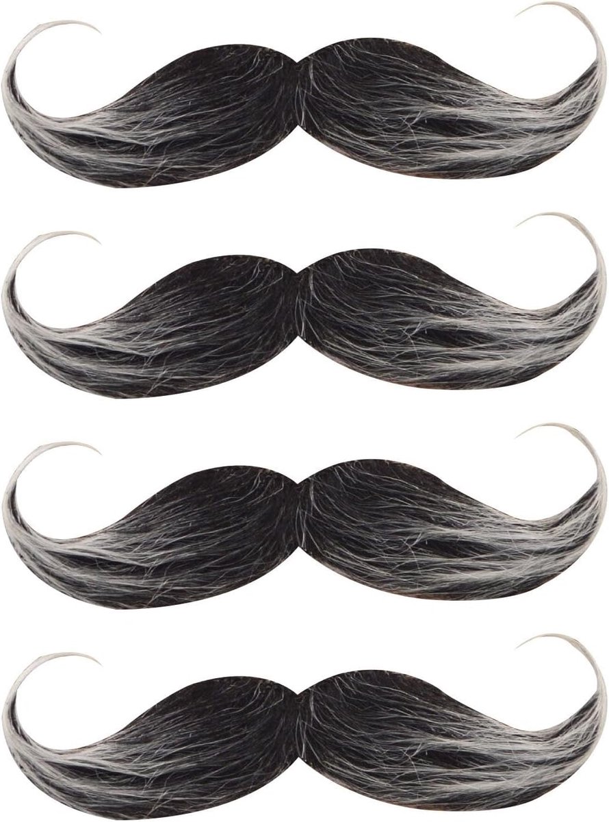 4 stuks kunstmatige baard, zwarte snor nepbaard, voor heren, retro baard, jaren 80, geschikt voor cosplay, make-up, 4 stuks