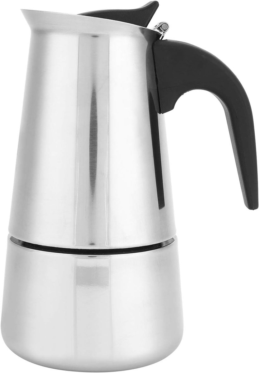 Koffiepot, koffiepot met 4 kopjes, Italiaanse roestvrijstalen koffiepot, met anti-brandende handgreep, geschikt voor inductie, draagbare roestvrijstalen koffiepot voor keuken, kantoor