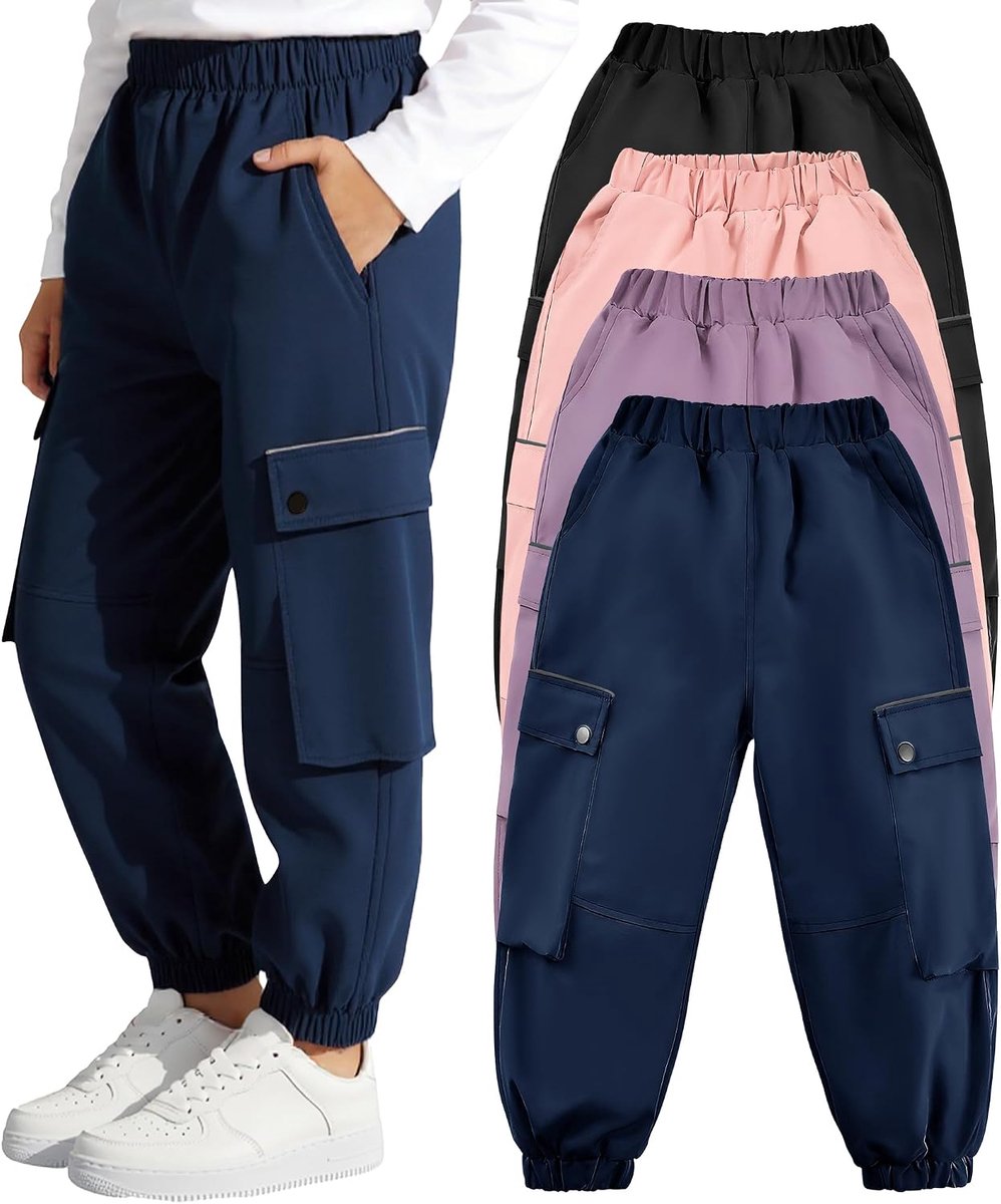 Waterdichte Cargobroek Jongens Meisjes Winddichte Wandelbroek met Ademend Mesh Voering en Multi-Zakken Elastische Taille Cargo Joggingbroek Outdoor Vrijetijdsbroek voor 7-14 jaar