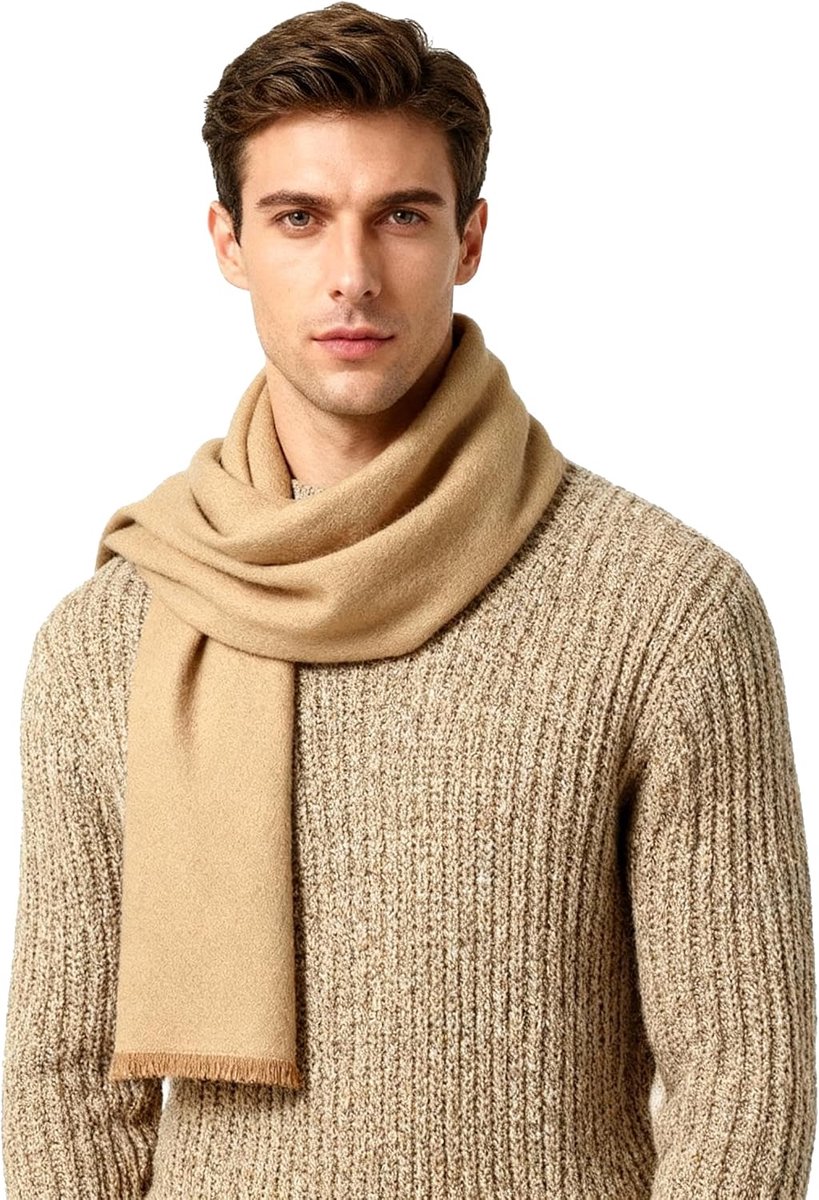 Winter Autumn Men's Knitted Scarf Wool Knitted Plaid Scarf Business Casual Gentleman Scarves 180 x 30 cm, Ws016-khaki, One Size