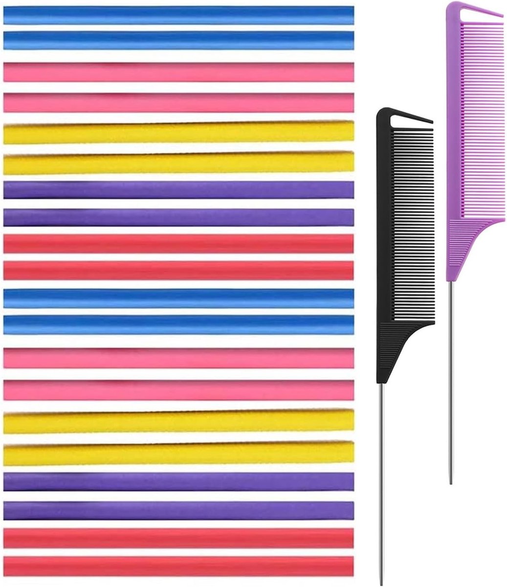 krulspelden voor haar, 20 krulspelden zonder warmte, flexibele krulspelden van schuim, krulspelden zonder warmte, van zacht schuim, en 2 kammen