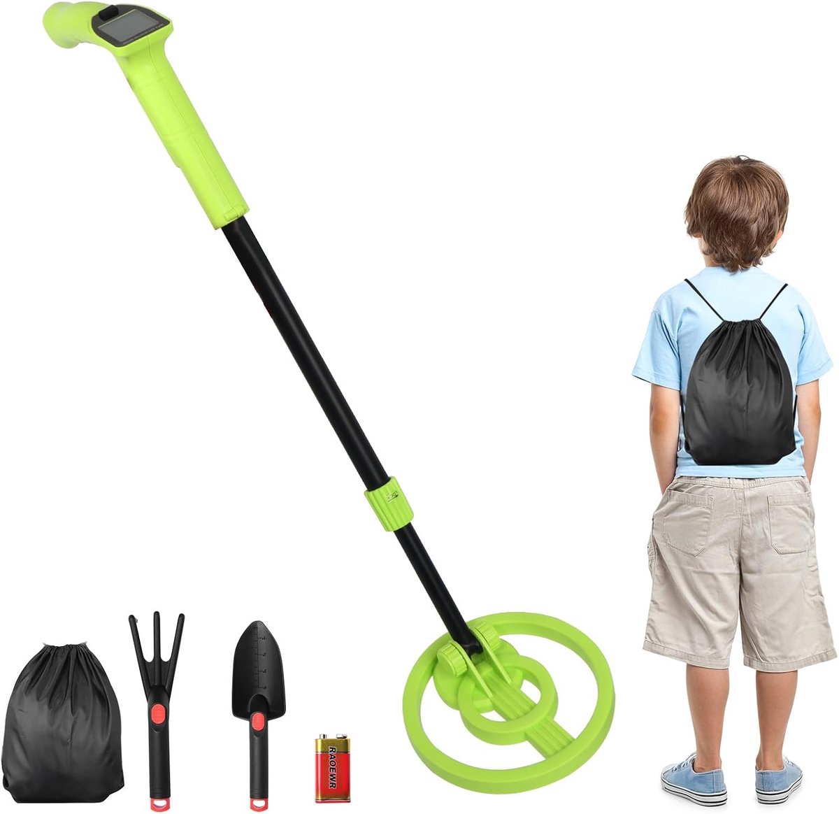 Metaaldetector voor kinderen, zeer gevoelige kindermetaaldetectoren met lcd-display, in hoogte verstelbaar, lichte metaaldetector voor kinderen, met schep, rek en rugzak, voor beginners, junior