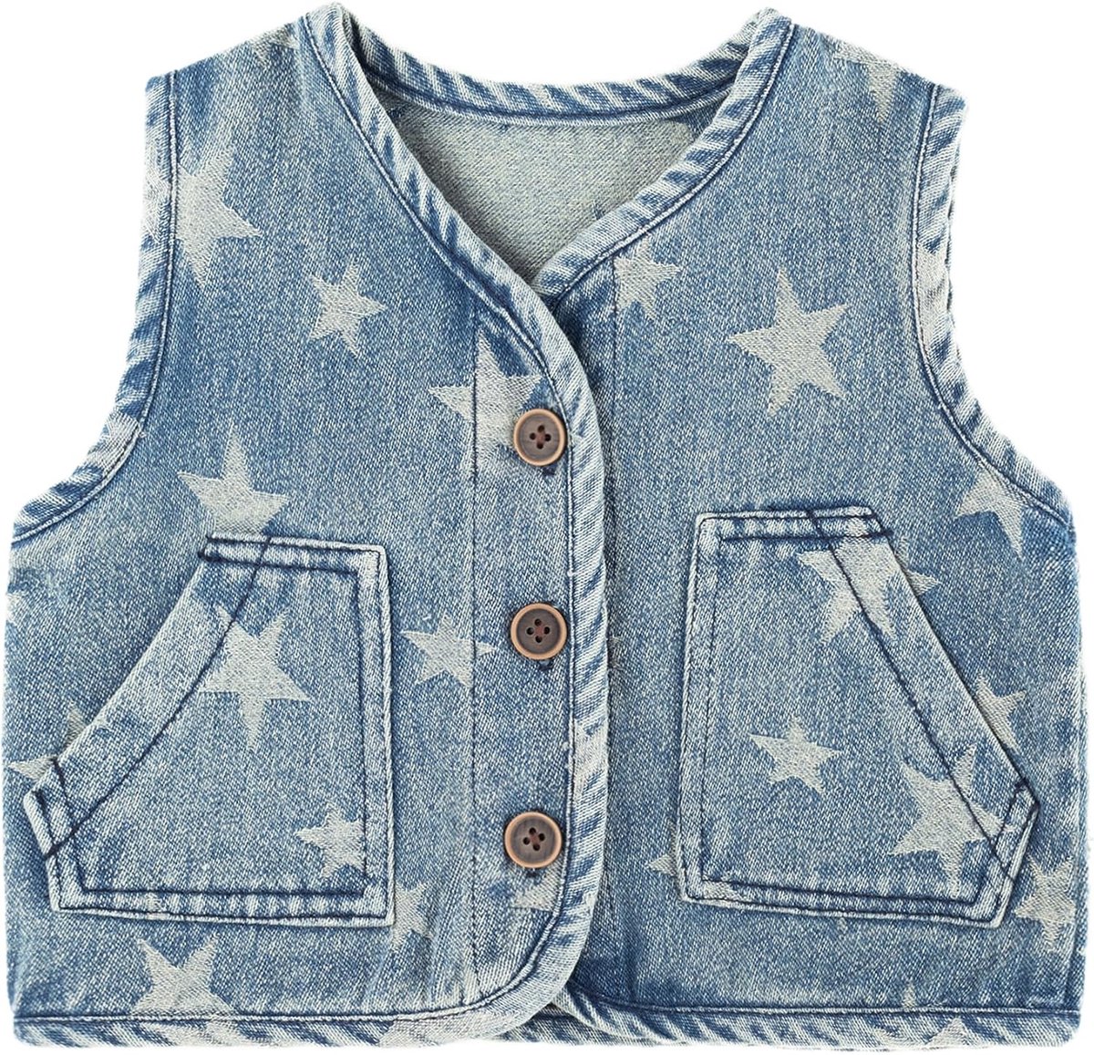 Denim Vest Lente Herfst Peuter Mouwloos Jas Jongens Meisjes Knoop Sterren Jas Top met Zakken, Blauw 90, C56WJX Blauw, 74-80
