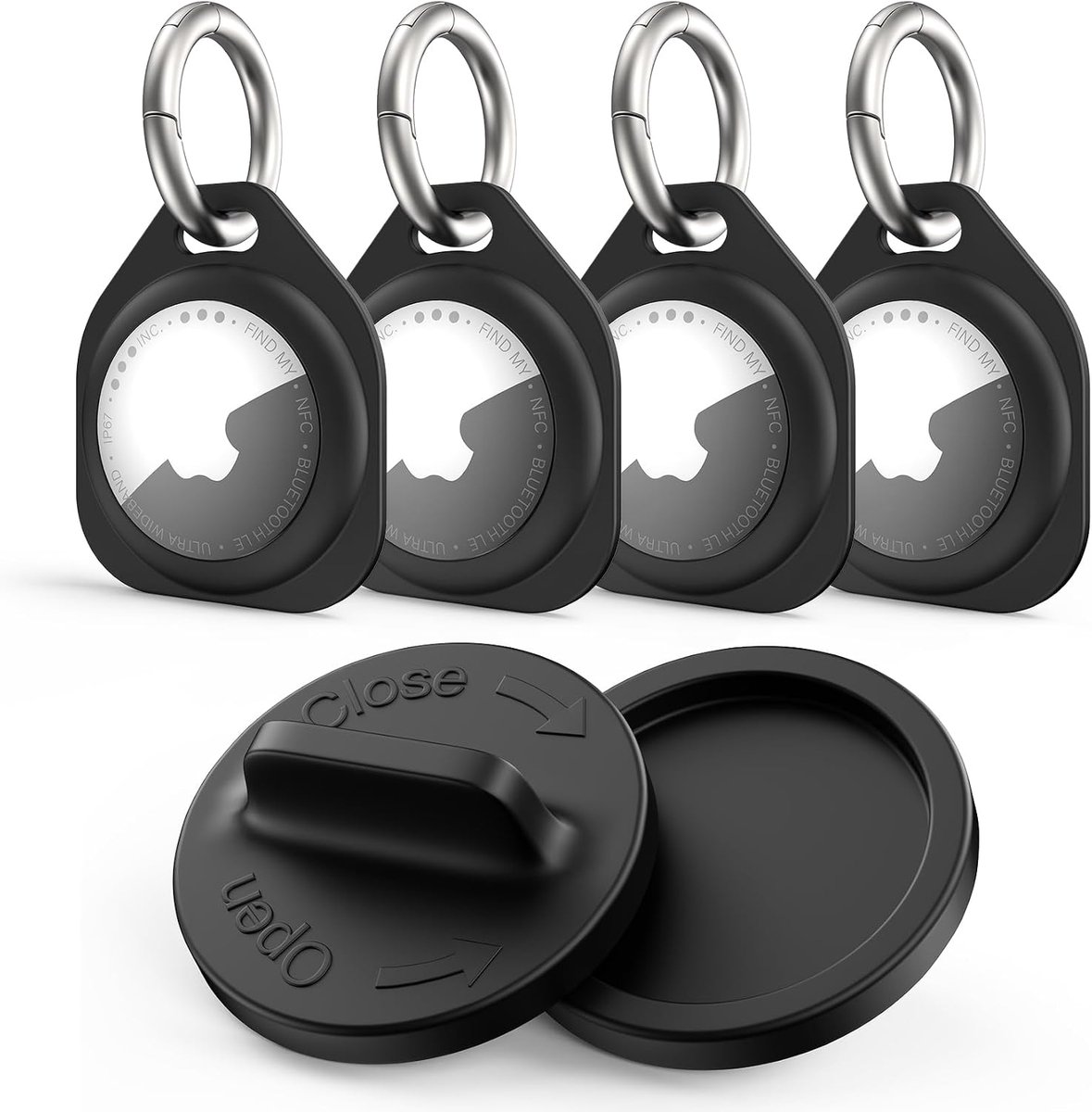 4 stuks siliconen sleutelhanger hoesje voor AirTag met batterijklepopener, schokbestendige beschermende Air Tag houder cover met anti-verloren sleutelhanger voor autosleutels, hondenhalsband, rugzak