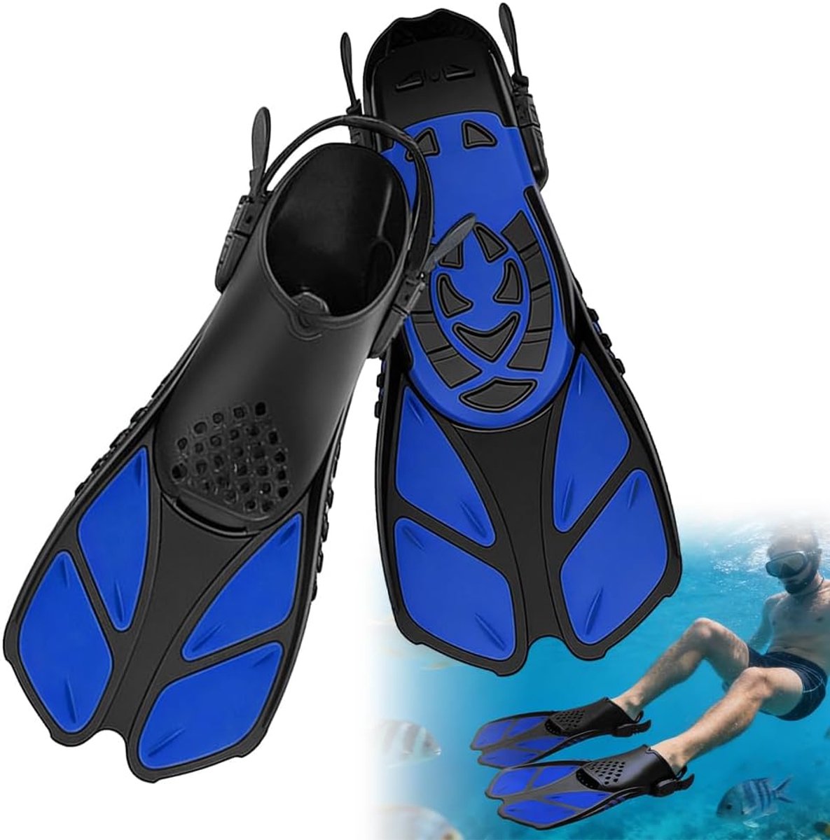 Zwemvinnen, kort, voor volwassenen en kinderen, reismaat, snorkelvinnen & duikvinnen, compact en comfortabel met open hiel