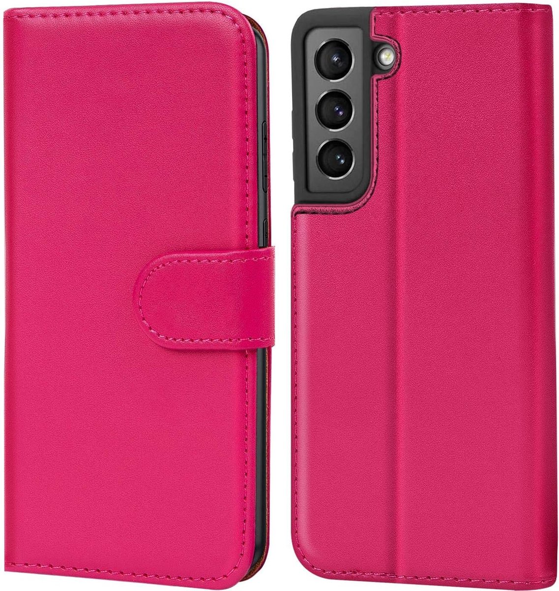 Flip Cover voor Samsung S22 Plus, Stand en magneetfunctie als portefeuille compatibel met Samsung Galaxy S22+ 5G Case met kaartenvak PU Leer, Roze