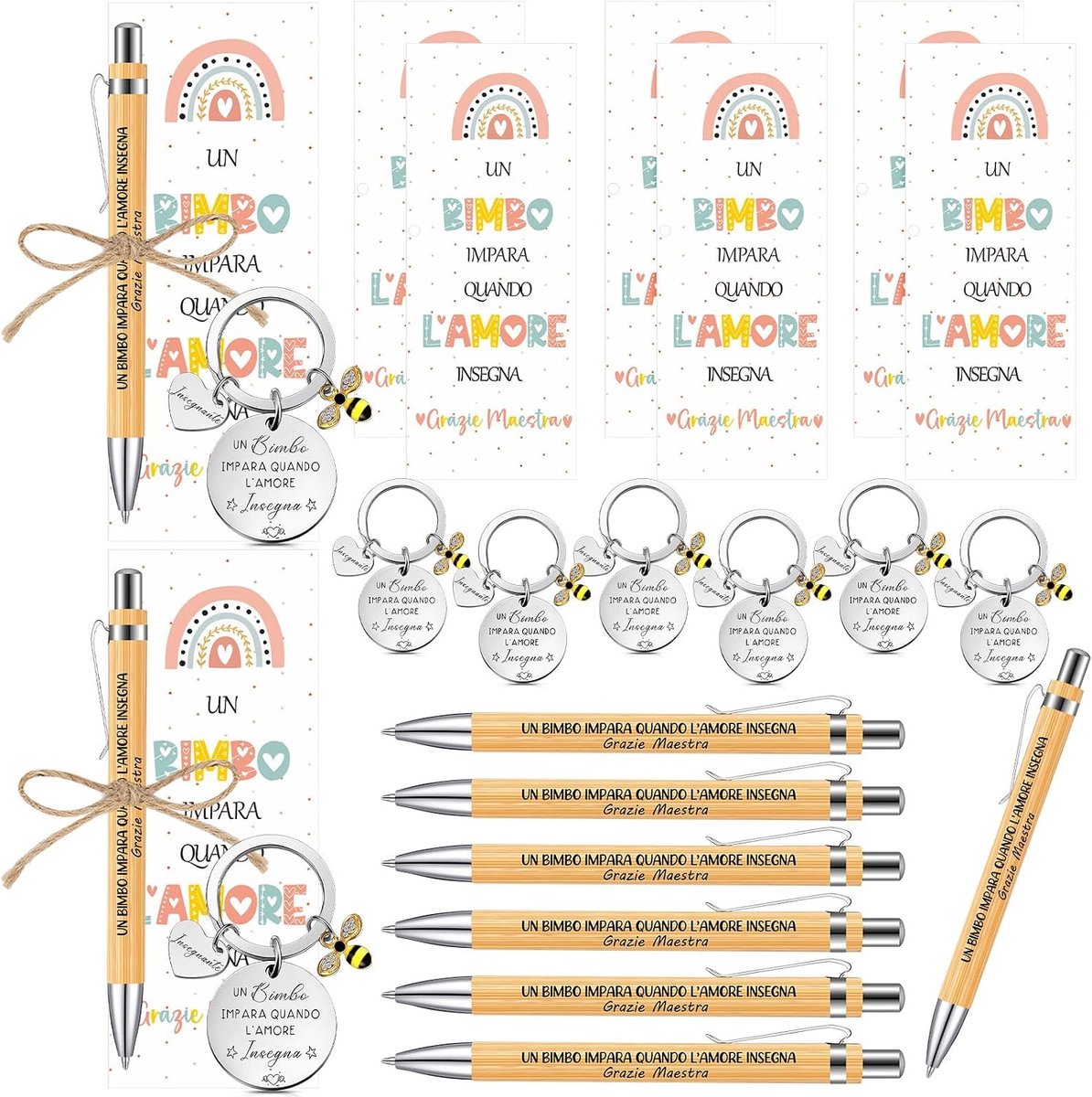 6 Cadeausets Voor Leerkrachten Inclusief 6 Sleutelhangers Voor Leerkrachten 6 Houten Balpennen en 6 Bedankkaartjes Uit Women End Of Year