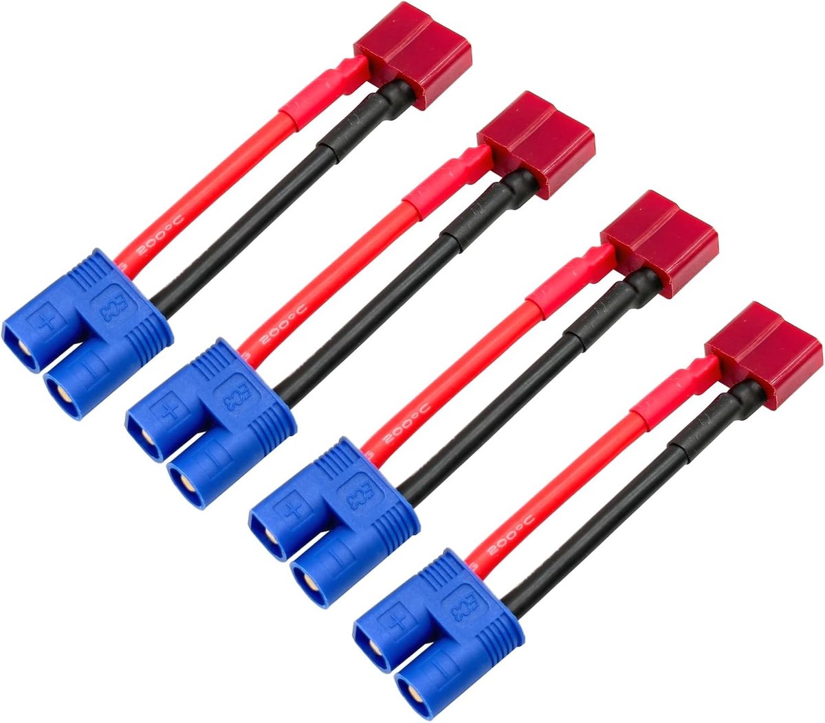 4 stuks Deans T-stekker mannelijk naar EC3 bus adapter met 14 AWG 5 cm draad (T-stekker naar EC3 mannelijk)