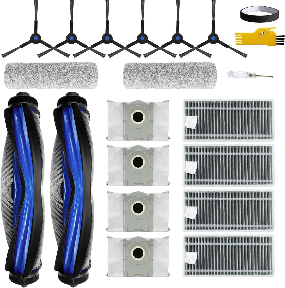 Pro Omni Accessoires voor Ecovacs Deebot X8 Pro Omni/X8 Omni/Yeedi S14 Plus robotstofzuiger, 19 verpakkingen, 2 hoofdborstels, 4 filters, 6 zijborstels, 2 rolmops, 4 zakken, 1 stootstrip