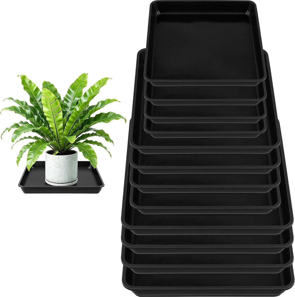 15 stuks onderzetters voor bloempot, vierkant, kunststof plantenpot, onderzetters, vierkant, zwart, plantenonderzetters, vierkant, 22 x 22, 25 x 25, 29 x 29 cm, voor binnen en buiten