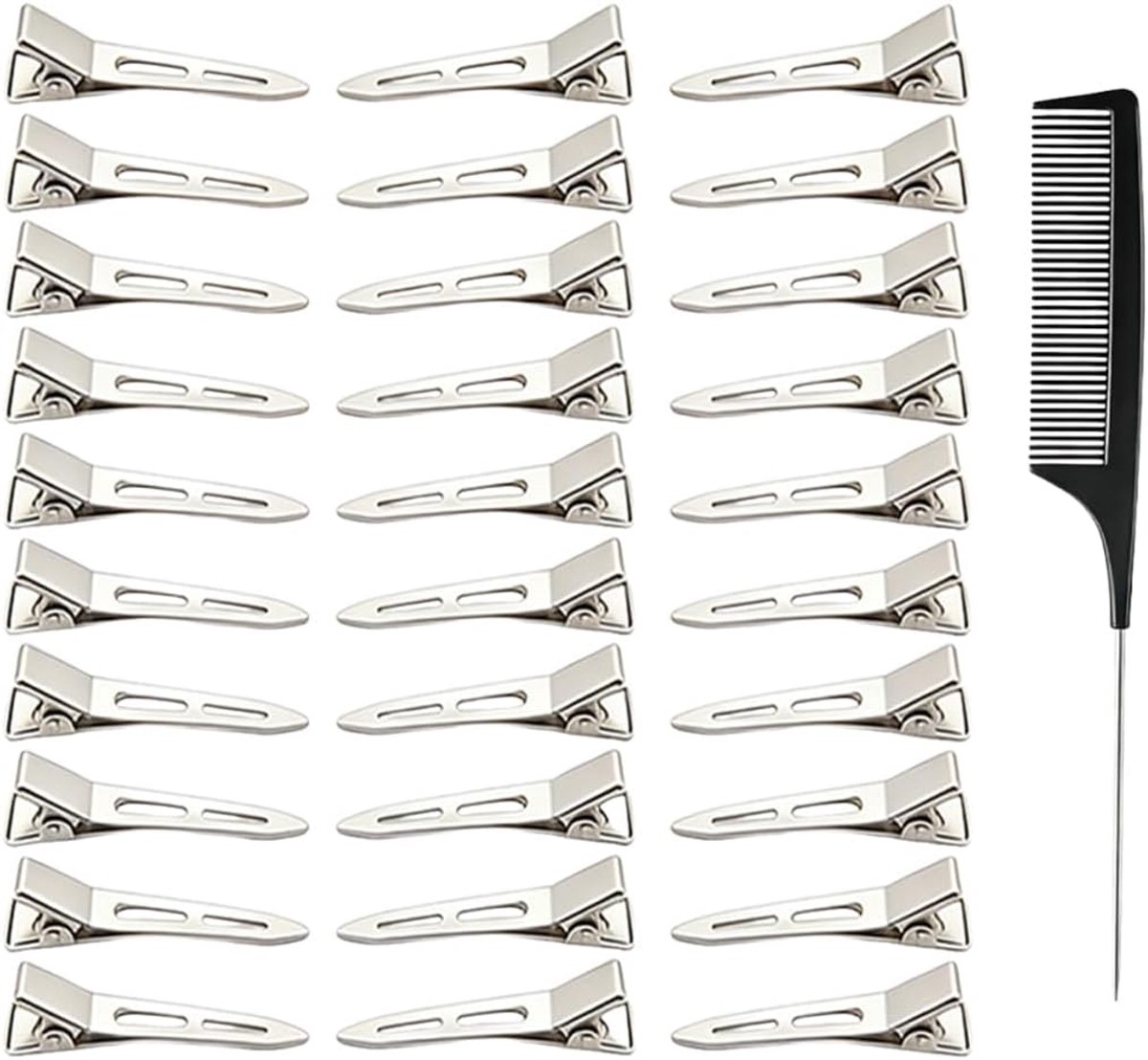 30 stuks alligator zonder sporen voor krullen styling en fixatie van krullen, haarspelden en haarklemmen, metalen eendensnavel voor krullen, haarspeld voor dames, met stylingkam (5,5 cm)