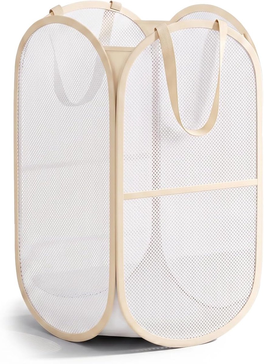 Pop-up mand met handgrepen, waszak van ademend mesh, voor het opbergen van kleding, speelgoed, reizen, 34 x 34 x 58 cm
