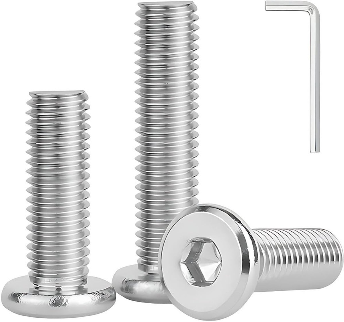 10 Stuks Platkop Zeskant Inbus Schroeven Bouten M4 x 30mm Volgende Draad Bouten 304 RVS Schroeven met Inbussleutel, Ideaal voor Meubelmontage/Machine Reparatie