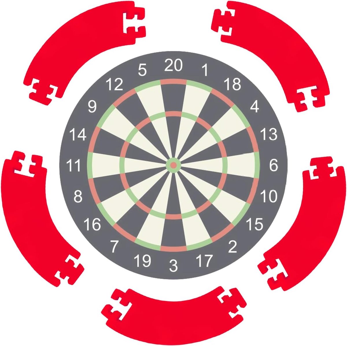 5-delige dartbord-beschermring: dartborden surround, dartbordrand, dartbordrand voor de garage, wandbescherming, backboard protection, 44 x 13 x 2 cm - rood
