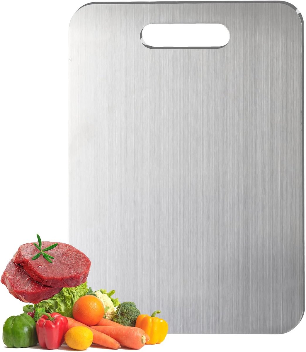Snijplank-34x23cm, titanium snijplank, 304 roestvrij staal, dubbelzijdig voor vlees, fruit en groenten
