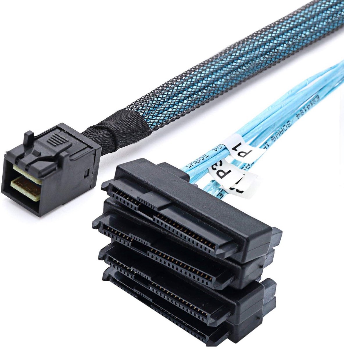 1m Mini SAS SFF-8643 naar 4x SFF-8482 & 4x SATA 15pin splitterkabel - harde schijven stroomaansluiting