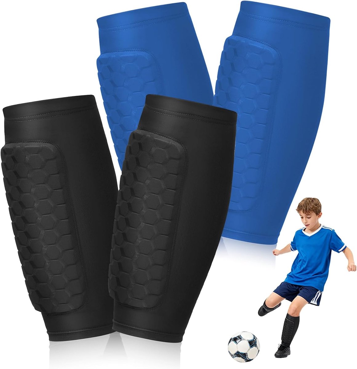 Scheenbeschermers voor kinderen, voetbal, met honingraatpads, professionele Laimer scheenbeschermers voor kinderen, ademend, antislip, schokbestendig, voor jongens en meisjes