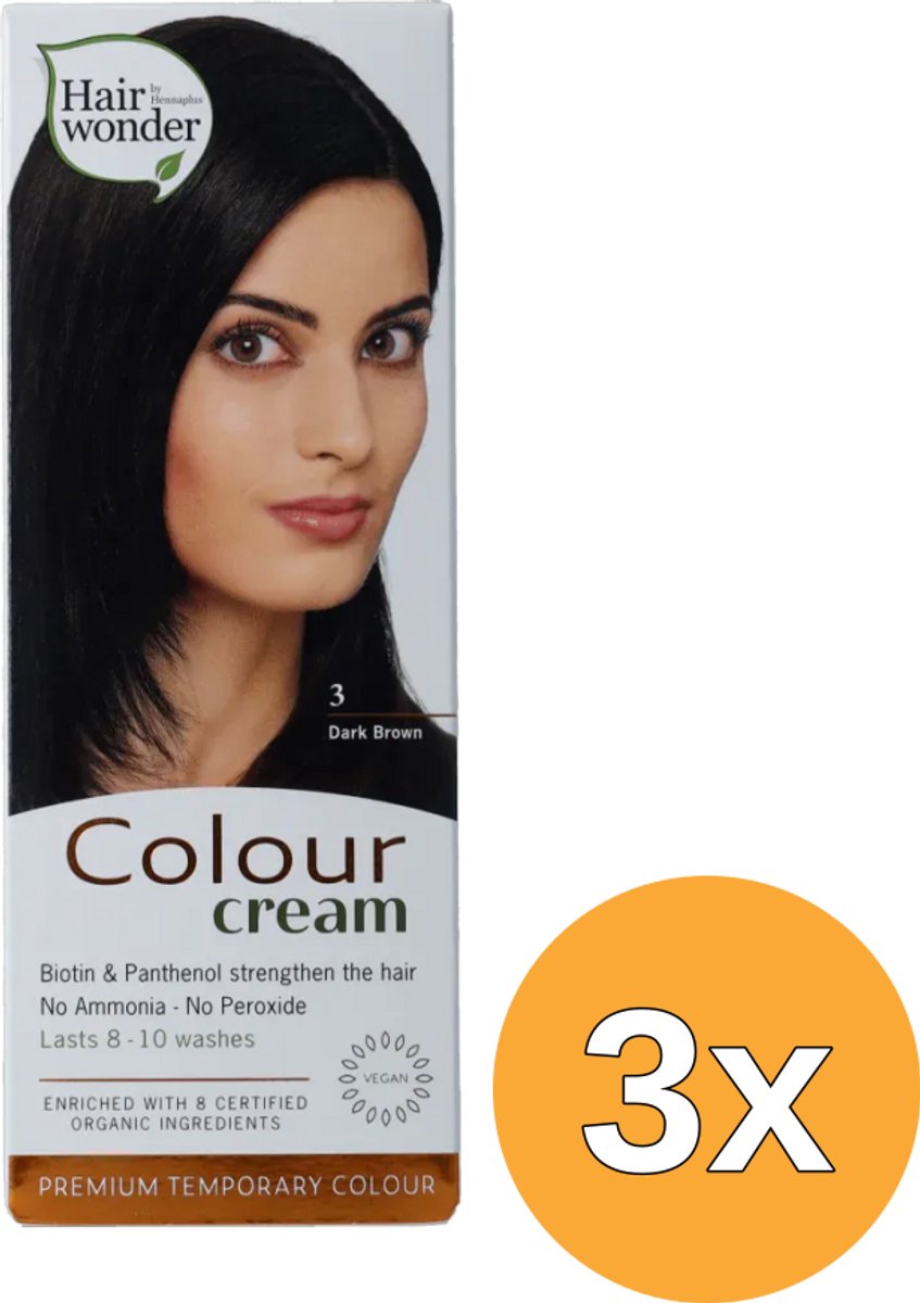3x Hairwonder Colour Cream 3 Dark Brown (60 ml)