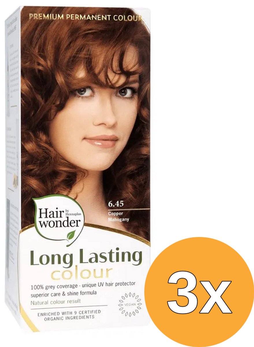 3x Hairwonder Long Lasting Colour 6.45 Copper Mahogany (100 ml)
