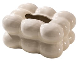 Famanu – Bubble Shape Tissue Box Houder, moderne zakdoekbox in wolkenvorm, glanzende cosmetische tissuedoos voor badkamer, woonkamer, kantoor, decoratieve tissuebox, houder (keramiek, wit)