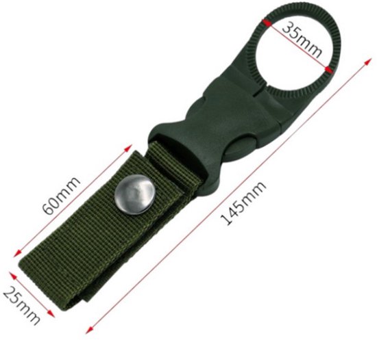 4 stuks - Flesclip hanger - Taille Fleshouder - Zwart - Legergroen - Khaki - Rood - Flessen hanger - Drank Holster - Heup Fles Houder - Flessen hanger - Fles Houder Universeel - Waterfles houder – Riemhouder — afbeelding 5