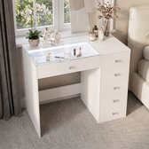 VANITII GLOBAL Kaptafel met Verlichting Licht LED 6 Lades Wit 92 x 55 x 81 cm