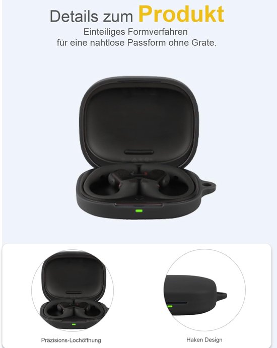 Voor SHOKZ OpenFit Pro Wireless Headphones, daunke zachte siliconen beschermhoes, huidvriendelijk etui met karabijnhaak, volledige bescherming, zwart — afbeelding 2