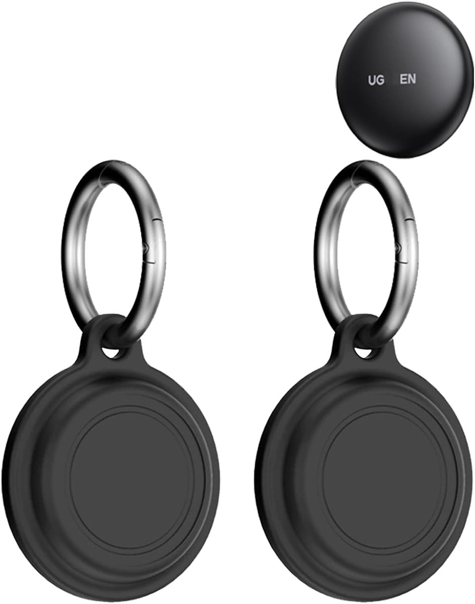 Hoes voor Ugreen FineTrack Mini Tag anti-verliestracker, siliconen beschermhoes met sleutelhanger, toergy waterdicht en valbestendig, duurzaam en stijlvol, voor honden en katten, zwart, 2 stuks