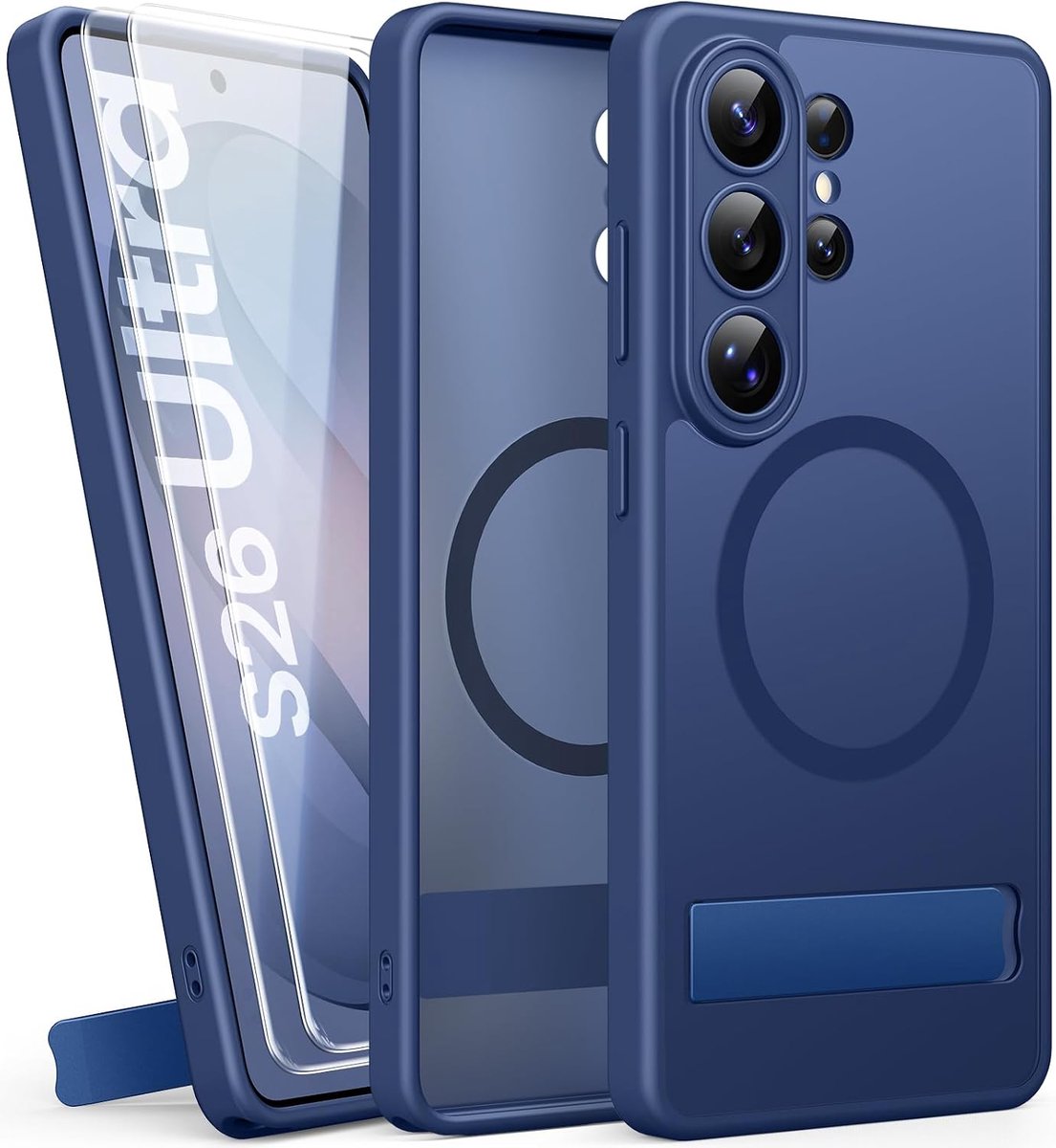 Case voor Samsung Galaxy S26 Ultra met Standaard, 2 Stuks Screen protectors, Compatibel met MagSafe, Camerabescherming, Militaire valbescherming, Slank Translucente Hoesje, Blauw