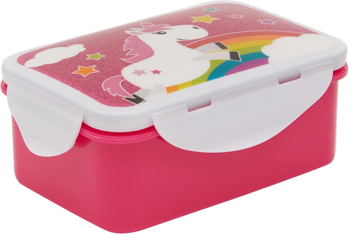 infinite by GEDA LABELS Einhorn_Kids, 4-voudige clipsluiting, broodtrommel, kunststof, meerkleurig, 16,3 x 10,5 x 6,5 cm