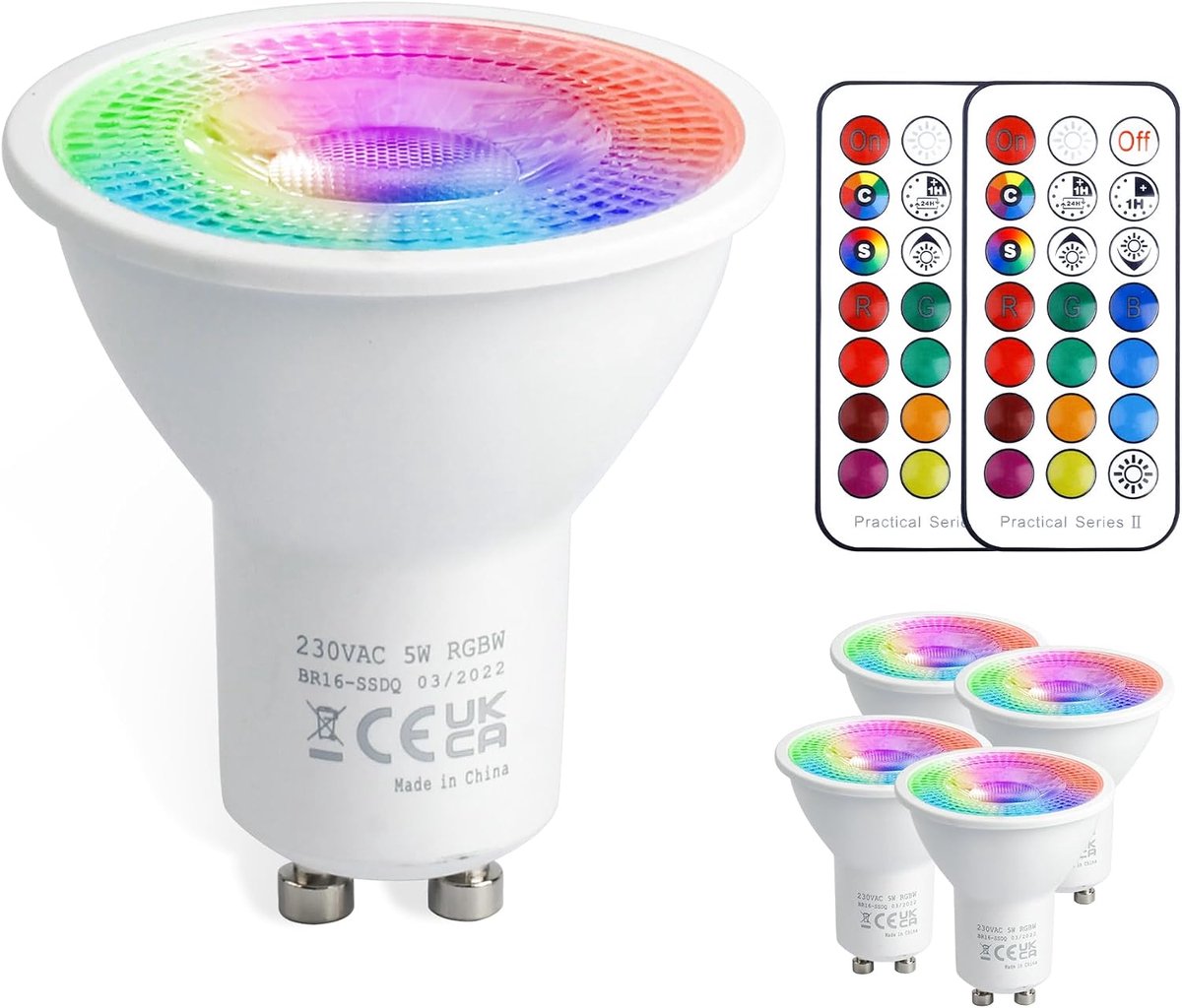 6W LED-Lamp, RGB + Koelwit 6000K, Dimbaar 12 Kleurwisselend + 5 Modi, Ingebouwd Geheugen met Afstandsbediening, 35W~50W Equiv. Spotlight voor Alledaagse en Sfeerverlichting (Pak van 4)