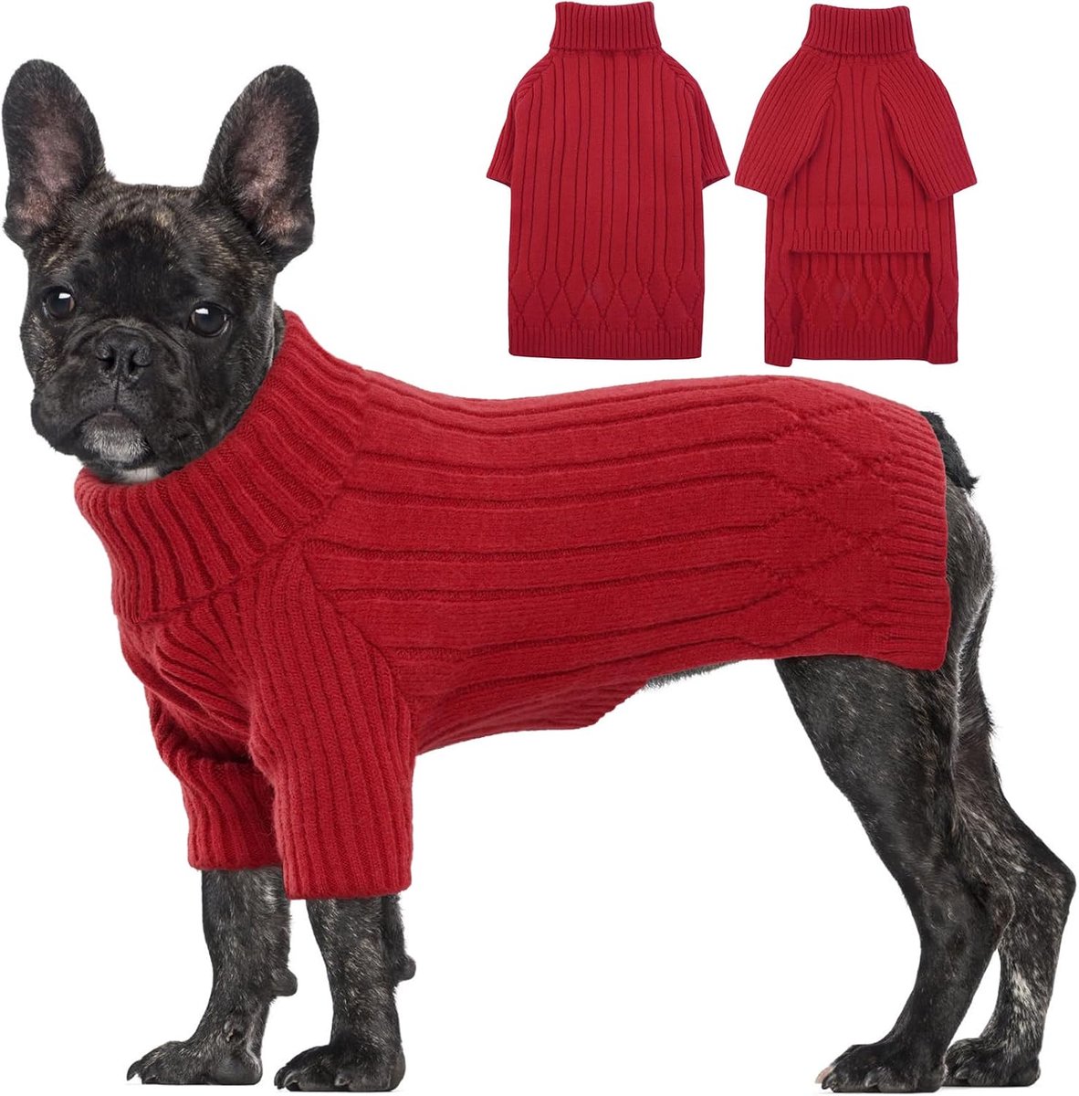Hondentrui voor grote honden, coltrui, dik warm sweatshirt, kerstoutfit, huisdierkleding voor meisjes en jongens, herfst gebreide pitbulls (rood, L)