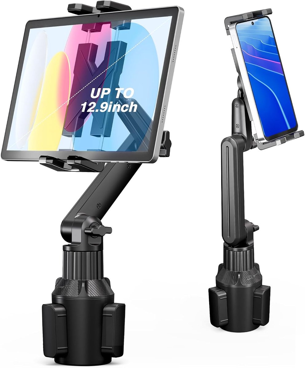 Auto Tablet Mount, Ipad Bekerhouder Auto Mount met 15 inch Verstelbare Arm Stand voor Tablet iPhone 4.7-13 inch, iPad Pro Air Mini, Fire, iPhone 16 15, Galaxy S25 S24 Z Fold 6 5
