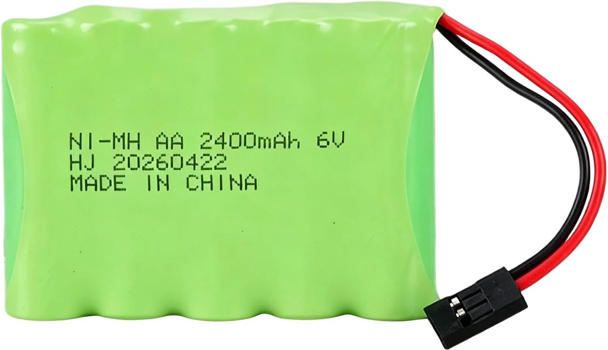 2400mAh 6V NiMH ontvangeraccu met Hitec-connectoren, compatibel met Futaba- en JR-zenders en servobesturingen. Ideale vervangingsaccu voor RC-vliegtuigen, vliegtuigmodellen en helikopters.
