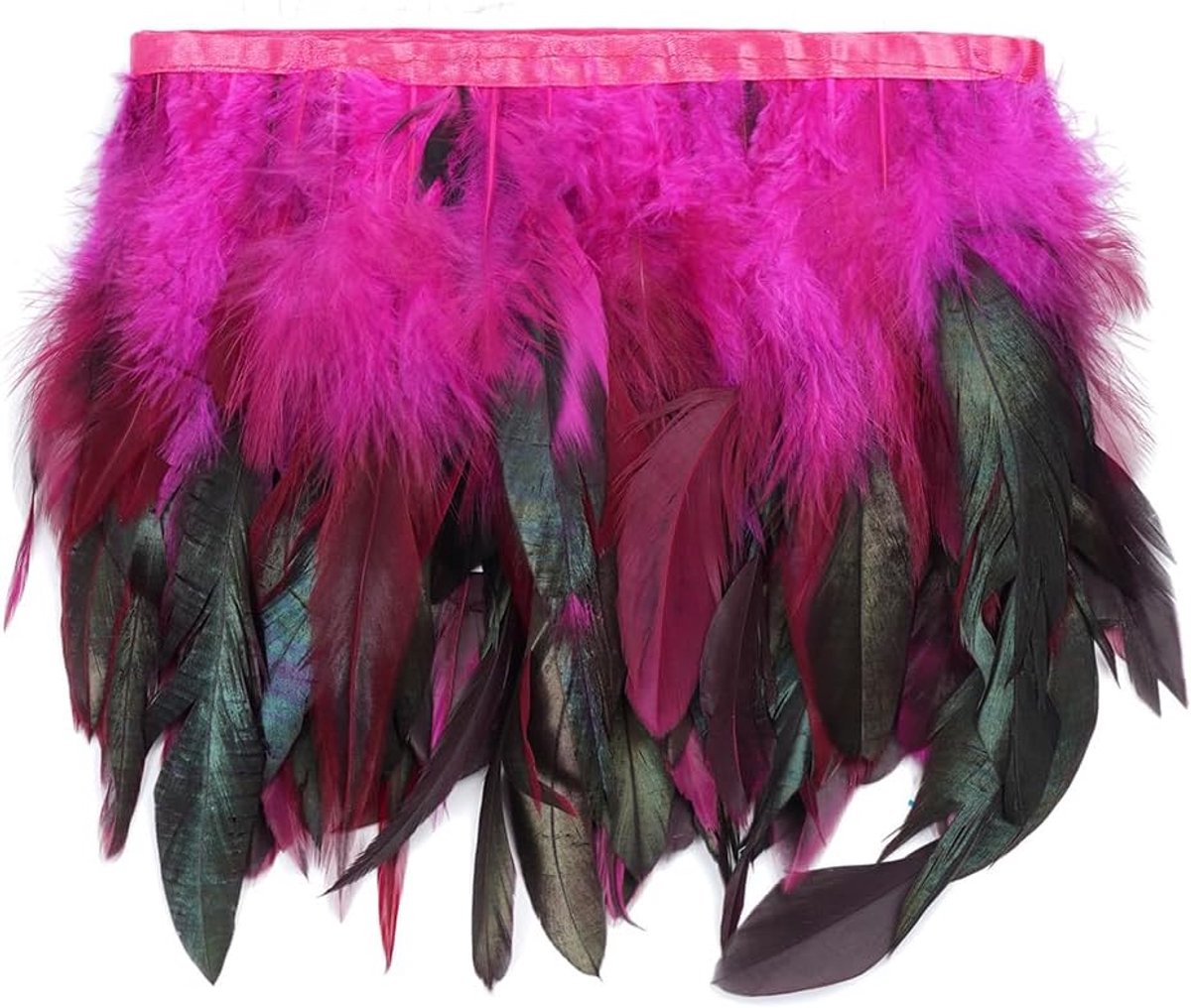 Shekyeon 2 yards haan veren franje trim voor kostuumdecoratie (Fuchsia)